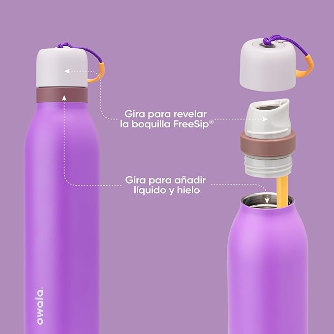 Owala FreeSip Twist Insulated Stainless Steel Water Bottle with Straw for Sports and Travel, BPA-Free, 24-oz, Purple/Purple (California Grapevine)