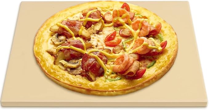 homEdge Pizza Stone Set, Heavy Duty Round Cordierite Baking Stone for Bread, Pizza,Cooking Stone with Bamboo Pizza Peel Paddle for Oven and Grill-15"x12"