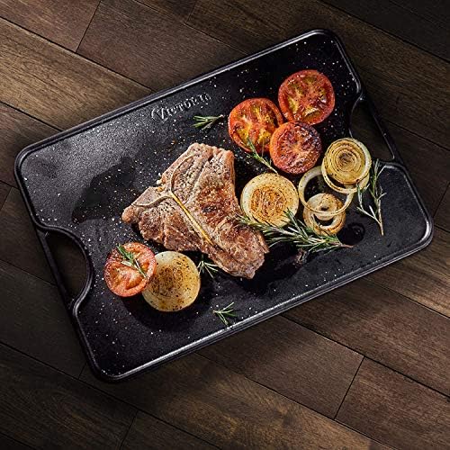 Victoria Rectangular Cast Iron Griddle. Double Burner Griddle, Reversible Griddle Grill, 18.5 x 10 Inch, Seasoned with 100% Kosher Certified Non-GMO Flaxseed Oil