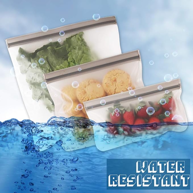 Reusable Gallon Freezer Bags, Ziplock Leakproof Reusable Gallon Bags for Marinate Meats, Fruit, Sandwich, Snack, 2 Gallon Bags + 4 Quart Bags + 4 Snack Bags