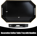 Black Decorative Tray with Handles, Octagon Versatile Serving Tray for Coffee Table, Ottoman, Ideal for Serving, Displaying, Organizing