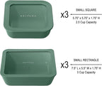 Ceramic Coated Glass Food Storage Container | No PTFE, PFOA, PFAS, and BPA | Reusable Non Toxic Meal Prep Container with Glass Lid | Easy To Store | 6 Piece Food Prep [Pine]