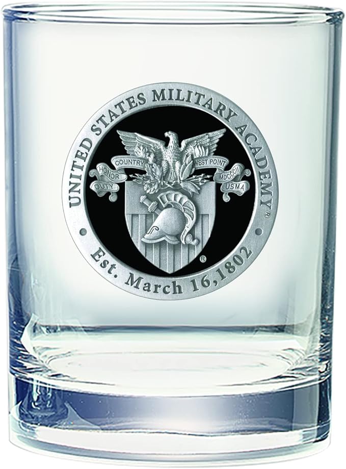 Heritage Pewter US Military Academy West Point Double Old Fashion | Double Rocks Glass 14 OZ for Liquor | Expertly Crafted Pewter Glass