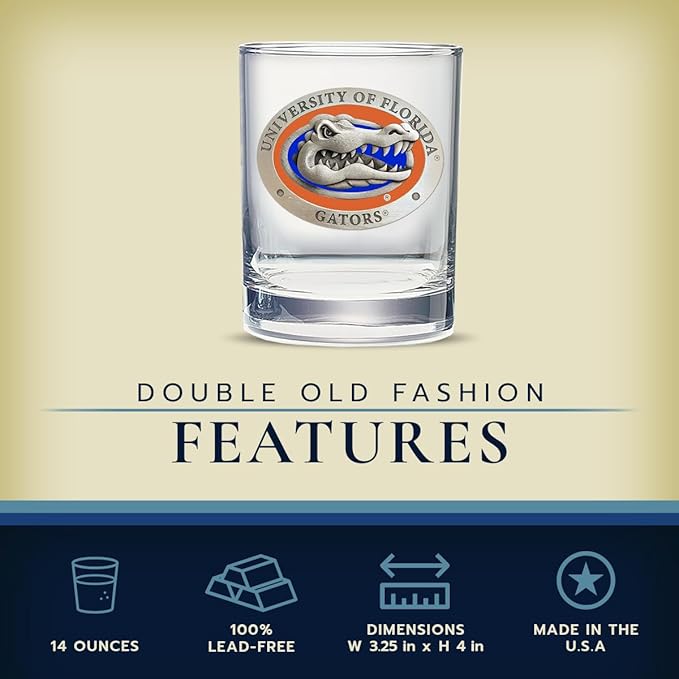 Heritage Pewter University of Florida Double Old Fashion | Double Rocks Glass 14 OZ for Liquor | Expertly Crafted Pewter Glass