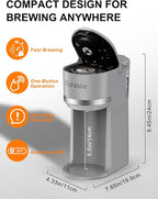 Single Serve Coffee Maker for K-Cup and Ground Coffee, Fast Brew, 6-12 oz Brew Sizes One Cup Coffee Machine Fits 5.5" Mugs, One-Button Small Coffee Maker with Descaling Reminder,Grey