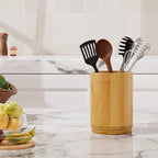 Bamboo Utensil Holder, Kitchen Utensil Holder for Countertop, 360°Rotating Cooking Utensil Crock for Kitchen Counter, 7.2" Large Utensil Organizer for Spatula