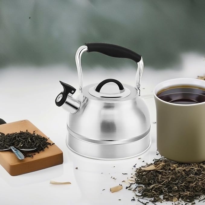Rorence 3 Quart Tea Kettle: Stainless Steel Whistling Tea Pot with Capsule Bottom for Stovetop - Stainless Steel