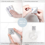 VIS'V Adhesive Towel Hooks, Waterproof Shower Wall Stick on Hooks, 2 Extra Adhesive Strips, Silver, 4 Pcs