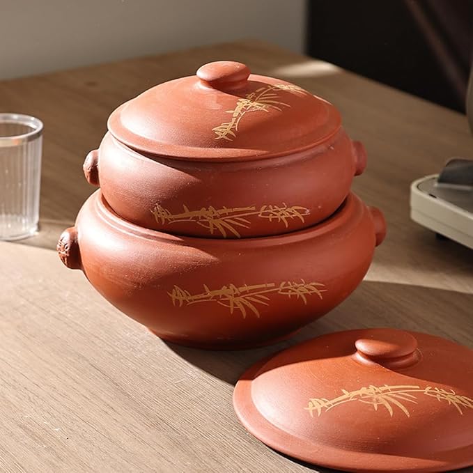 Ceramic Steam Cooker, Stew Pot Clay Casserole Zisha Steamer Ceramics Stovetop with Cover, Household Steam Pot for Chicken Soup, Vegetables and Corn or Cook Fitness Food,1500ML