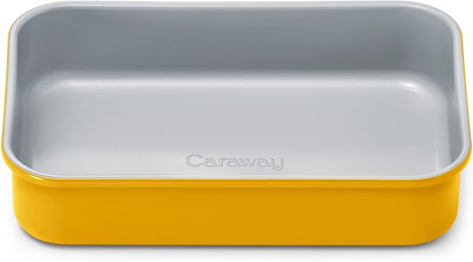 Caraway Nonstick 9” x 6.5” Small Rectangle Baking Pan – Non-Toxic, PTFE & PFOA Free – Aluminized Steel Core – Deep Ceramic Baking Pan for Casseroles, Lasagna & More - Marigold