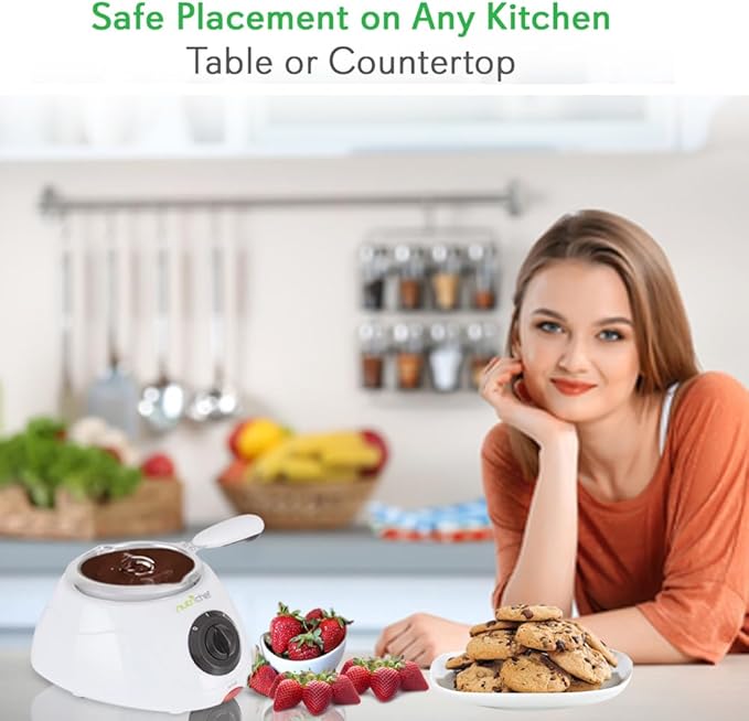 NutriChef Chocolate Melting Warming Fondue Pot - 25W Chocolate Melter 8.8 Oz Capacity - Keep Warm Dipping Function & Removable Pot - Perfect for Melting Chocolate, Butter & Cheese - Parties & Dessert