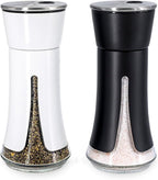 Farmhouse Salt and Pepper Shakers by Aelga - Salt Shaker with Adjustable Pour Holes for Himalayan, Kosher, Black and White