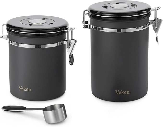 Veken 22OZ Gray (No Window) & 16OZ Gray (No Window) Coffee Canister Set