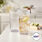 US Acrylic Classic Clear Plastic Reusable Drinking Glasses (Set of 6) 16oz Water Cups | BPA-Free Tumblers, Made in USA | Top-Rack Dishwasher Safe