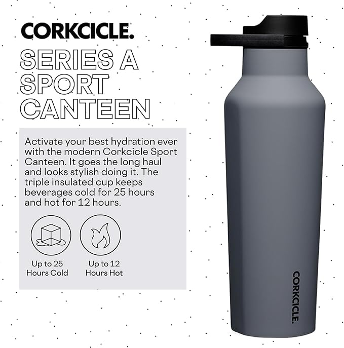 Corkcicle Sport Canteen - Keeps Drinks Cold 25 Hours - Stainless Steel Water Bottle - Triple-Insulated - Spill-Proof - Summer Drinkware Gift - Keeps Drinks Ice Cold - 20 oz - Hammerhead