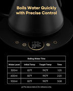 Cocinare FLOW B9 Gooseneck Electric Kettle, Precise Temperature Control for Pour-Over Coffee & Tea Brewing, Stainless Steel Interior, Rapid Heating for Boiling Water 1500W/0.9L (Black Walnut)