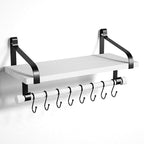 Love-KANKEI Floating Shelf Wall Shelf for Storage Rustic Wood Kitchen Spice Rack with Towel Bar and 8 Removable Hooks for Organize Cooking Utensils or Mugs White