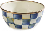 MACKENZIE-CHILDS Enamel Pinch Bowl, Small Bowl for Kitchen Ingredients, 1.5-Cup Capacity, Blue-and-White Royal Check