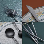 Matte Black Silverware Set 20 Pieces, Stainless Steel Flatware Set, Titanium Plating Cutlery Set, Matte Black Utensil Sets, Service Set for 4 (Matte Black)