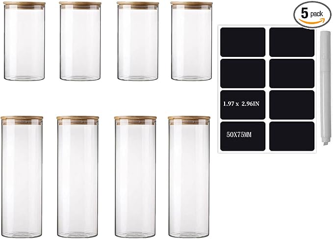 Round Glass Jars with Bamboo Lids [16oz+31oz], Glass Canisters with Airtight Lids, Glass Food Storage Containers for Pasta, Cereal, Flour, Sugar, Best for Kitchen & Pantry
