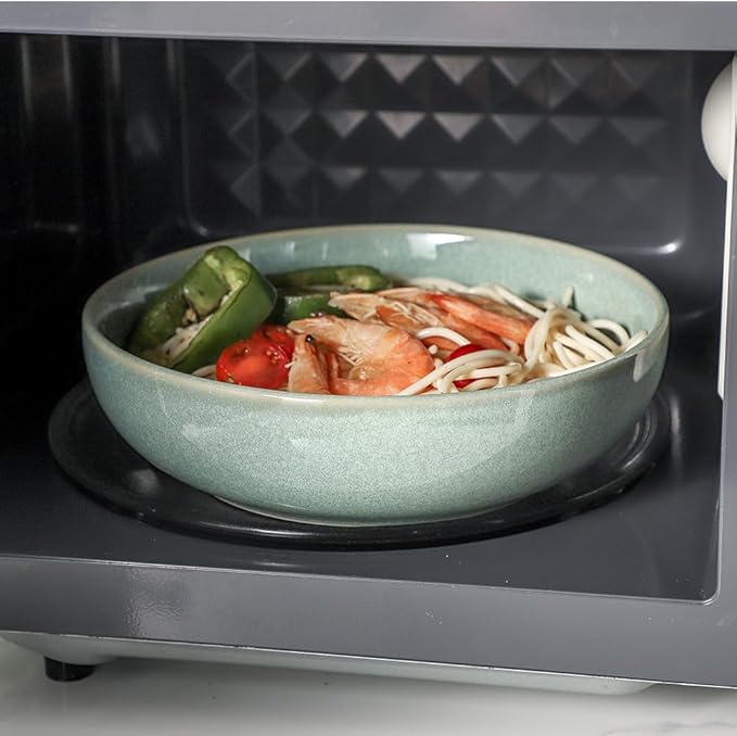 HVH 8.5 inch Large Pasta Bowls Set of 4, 46oz Big Salad Bowl Set of 4, Shallow Bowls, Dinner Bowls Set, Ceramic Bowls Set Microwave and Dishwasher Safe, Smooth glaze (Turquoise)