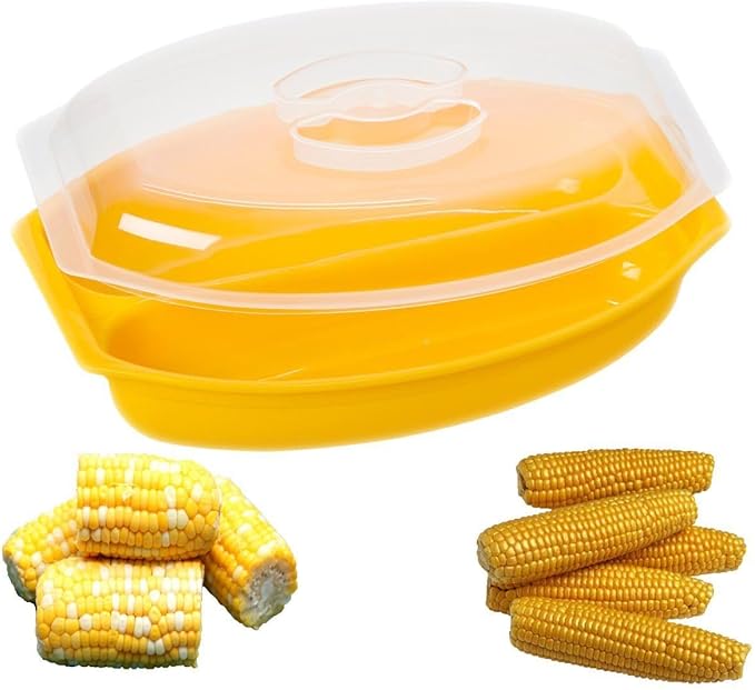 Sweet Corn Microwave Cooker/Corn Steamer with Vented Lid - Yellow - BPA Free -Easy & Fast Way To Steam Corn In The Microwave - 2 Pieces At A Time.
