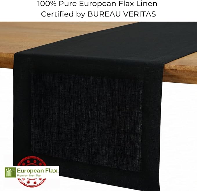 D'Moksha Homes Linen Black Table Runner 48 Inches - 100% Pure Linen Small Table Runner 14 x 48 Inch for Coffee Tables, Dresser, Summer, Fall and Halloween - Machine Washable