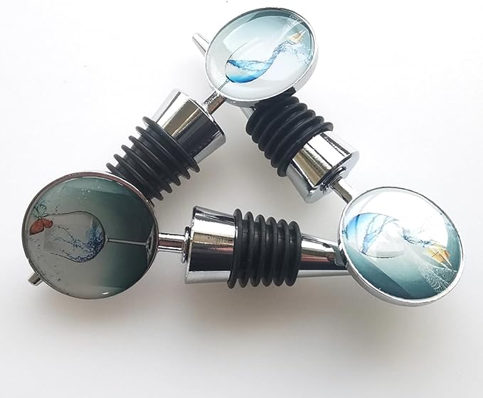 Wine Bottle Stoppers Stainless Steel Wine Stoppers with Decorative Art Glass, Wine and Beverage Bottle Corks for Gifts, Bar, Wedding, Holiday Party (Blue)