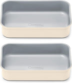 Caraway Nonstick 9” x 6.5” Small Rectangle Baking Pan Duo – Non-Toxic, PTFE & PFOA Free – Aluminized Steel Core – Deep Ceramic Baking Pan for Casseroles, Lasagna & More - Cream