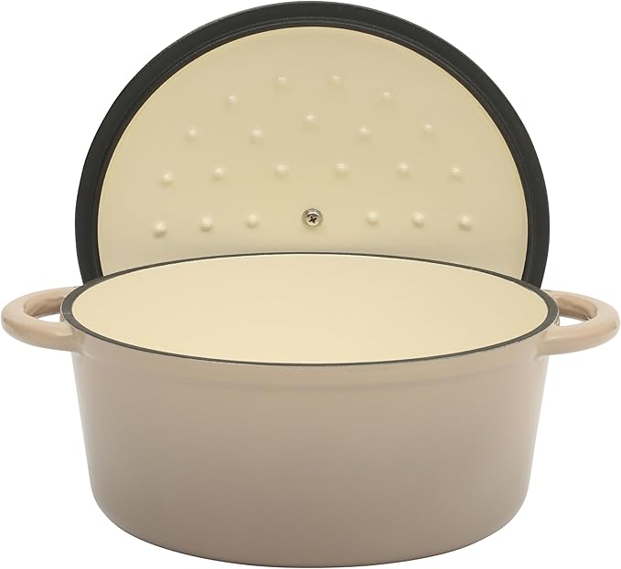 Gibson Home Addlestone 5 Qt Enameled Cast Iron Dutch Oven Pot with Lid – Round, Oven Safe to 500°F, Ideal for Bread Baking & Stews - Gradient Taupe