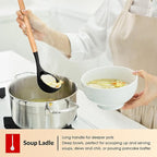 E-far Cooking Utensils Set of 6, Silicone Kitchen Utensils with Wooden Handle, Non-stick Cookware Friendly & Heat Resistant, Includes Spatula/Ladle/Slotted Turner/Serving Spoon/Spaghetti Server(Black)