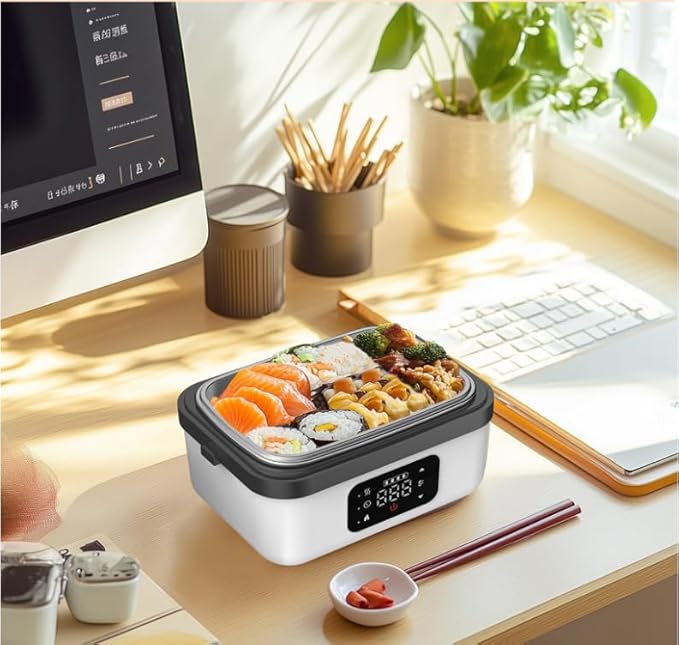 lunch box for Adults, Rechargeable Self-Heating lunch box，lunch warmer portable for work，battery powered heater for camping，1L crockpot lunch warmer，Meal Prep Friendly，bento box set