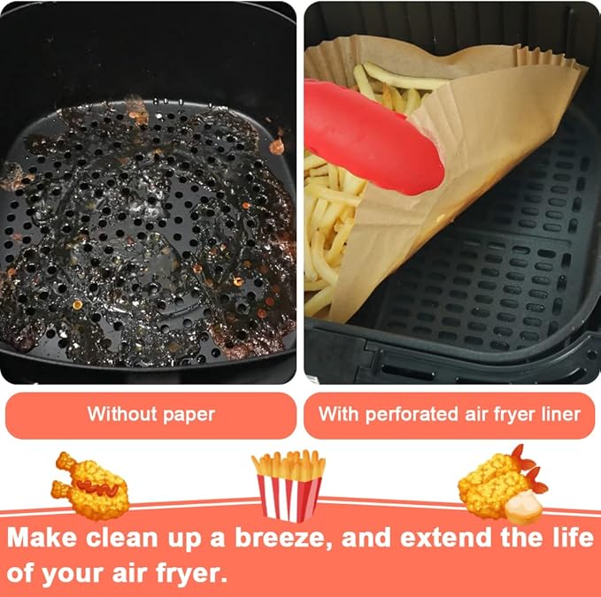 BYKITCHEN Square Air Fryer Liners for 2 to 5 Qt, Set of 100, 8 Inch Perforated Small Air Fryer Parchment Paper, Mini Air Fryer Filters for Basket, Compatible with Chefman, Instant Vortex, Dash & More
