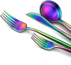 Matte Rainbow Silverware, Gugrida 5-Piece 18/10 Stainless Steel Flatware Set, Satin Finish Kitchen Utensils, Tableware Travel Cutlery for Camping, Office or School Lunch, Dishwasher Safe