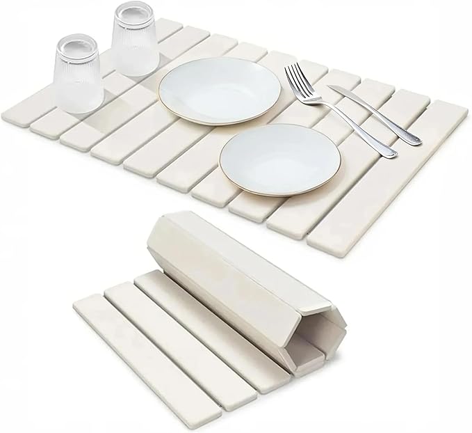 Large Stone Dish Drying Mat for Kitchen Counter,Foldable Water Absorbing Diatomaceous Earth Dish Drying Mat,Quick Dry Stone Dishes Mats for Countertop Bottles Utensils Cups,24"L x 16"W