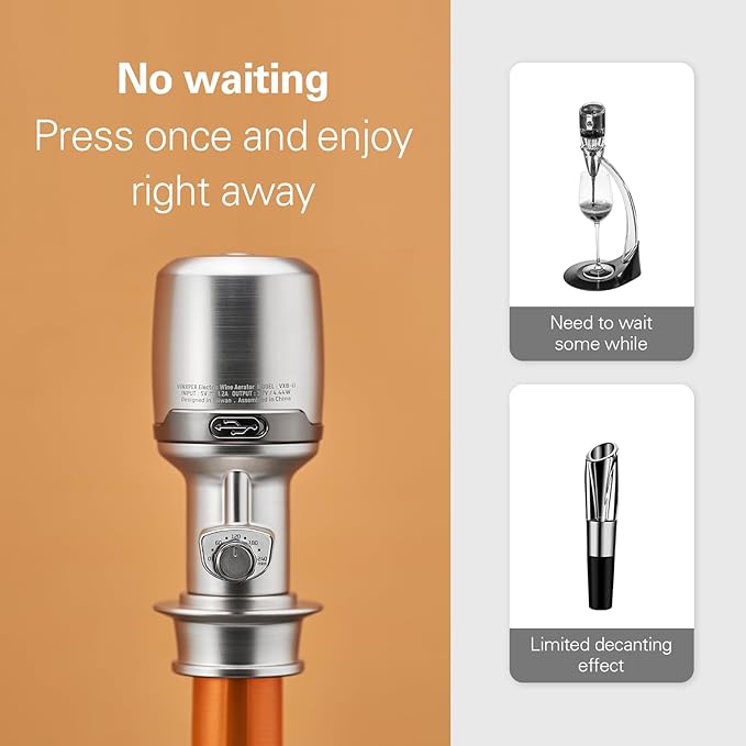 Expert Adjustable Electric Wine Aerator – Instant 240-Min Precision Decanting, Rechargeable & No-Drip Design, One-Touch Operation for 99% Wines & Spirits