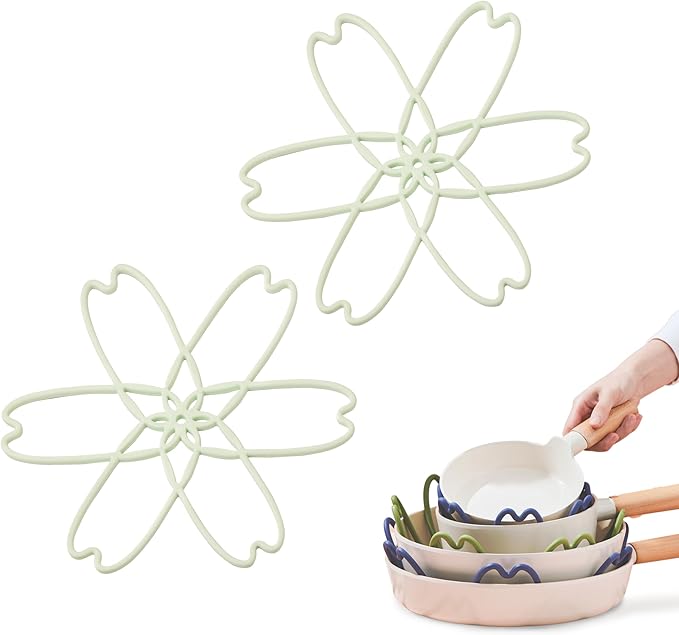iPROTECT - Stack Expert | Multi-Purpose BPA-Free Silicone Pans & Pots Protector. Set of 2. Trivets for All Cookware Sizes, Protects Coating & Scratches, Dishwasher Safe (Pistachio Green, S)