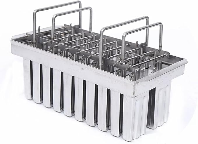 20PCS Commercial Popsicle Molds Heavy Duty Stainless Steel Popsicle Maker Kit with Brush & Sticks, 85g Capacity per Slot, DIY Yogurt Ice Cream Tools for Home Restaurants (Flat Head Double Groove)