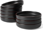 famiware Mercury Pasta Bowls Set of 8, 33 oz Large Salad Bowls, Ceramic Pasta Plates Bowls, Serving Bowls for Kitchen, Microwave & Dishwasher Safe, Black