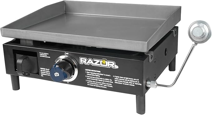 Razor Griddle GGT2160M 19 Inch Outdoor 1 Burner Portable LP Propane Gas Grill Griddle with Push Ignition for BBQ Cooking and Frying, Black