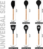 P&P CHEF Cooking Utensils Set, 6 PCS Kitchen Utensils with Wooden Handle, Silicone Spatula for Nonstick Cookware, Easy Clean & Non-toxic, Black