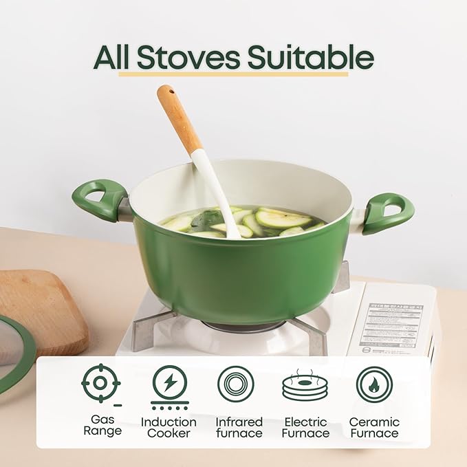 10Pcs Pots and Pans Set,nonstick Cookware Set Kitchen Cooking Set,Non-toxic Healthy Ceramic Induction Cookware Sets with firm heat-resistant handle(PFOA Free)