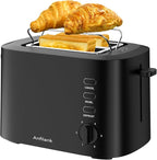 Compact Toaster 2 Slice with 1.5" Extra Wide Slots, Built-in Warming Rack & Removable Crumb Tray, 6 Browning Options, with Defrost/Bagel/Cancel Function - Matte Black