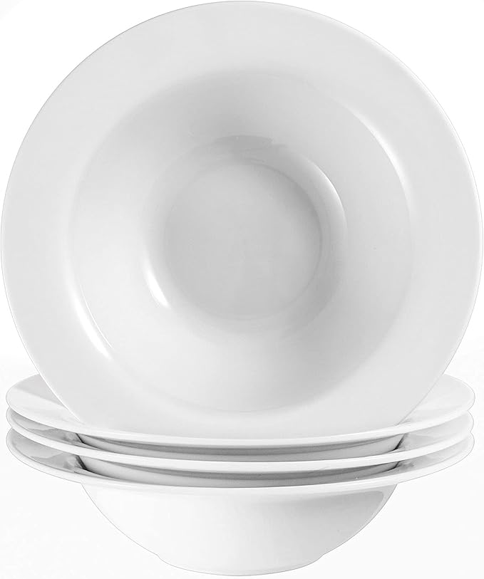 Pasta Bowls Set of 4, 22 oz Ceramic Soup, Cereal, Pasta and Salad Bowls, Rimmed Deep Plates, Microwave, Dishwasher, Oven Safe