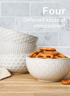 LE TAUCI Small Bowls 12 OZ, Ice Cream Bowl, Ceramic Embossment Stoneware Bowl, Bowls Set for Dessert, Fruits, Side Dishes, Suit For Housewarming - 4.5 Inch, Set of 4, Arctic white