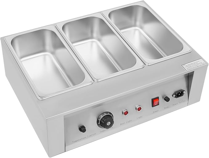 300W Electric Melting Pot for Chocolate w/Adjustable Temperature,Commercial Chocolate Warmer Melting Pot Chocolate Melter Pot Machine for Home or Bakery Use 3 Tanks for 26.46lb of Tempered Chocolate