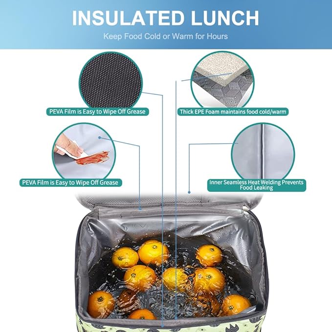 iknoe Large Cooler Bag Collapsible, 15L Insulated Bags, Leakproof Lunch Cooler Tote with Multi-Pockets for Adult, Insulated Lunch Box for Beach, Picnic,Work, Leaf 24-Can