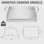 Utheer 17" x 13" Ceramic Nonstick Stainless Steel Griddle for Gas Grill, Charcoal, Oven, Stove Top Griddle, Non-Toxic, PFAS/PFOA/PTFE Free, Oven Up to 500°F, for BBQ, Camping & Kitchen, Sliver