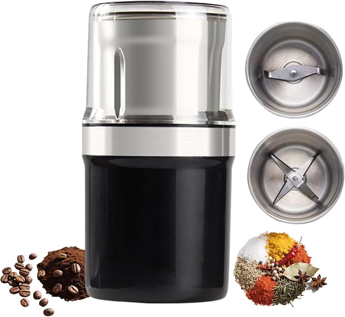 Voltix Electric Multi-Use Cup Grinder, Large Capacity Stainless Steel, Portable Electric Coffee Grinder & Spice Grinder for Home Kitchen, One Touch Coffee Mill for Beans, Spices (Dual Blade Set)