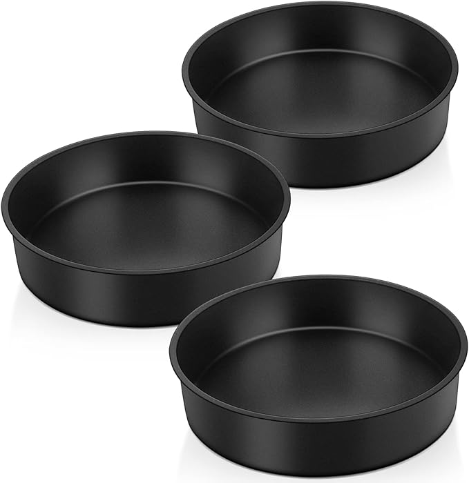 TeamFar 8 Inch Cake Pan, Round Baking Layer Cake Pan Set of 3, with Non-Stick Coating Stainless Steel Core for Birthday, Party, Wedding, Healthy & Heatproof, Release Easily & Easy Clean